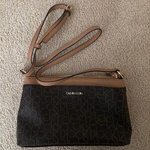 Calvin Klein Black and Brown Logo Crossbody Bag
